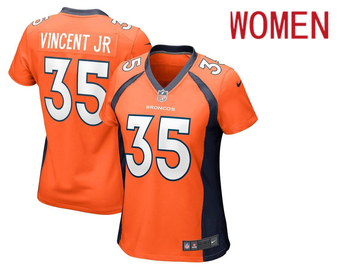 Women Denver Broncos 35 Kary Vincent Jr. Orange Nike Game NFL Jersey